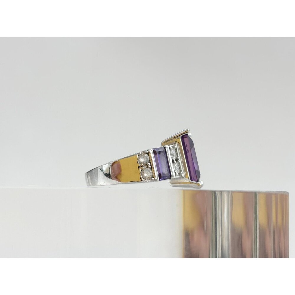 Geometric Amethyst Gemstone Rectangular Cut Sterl… - image 3